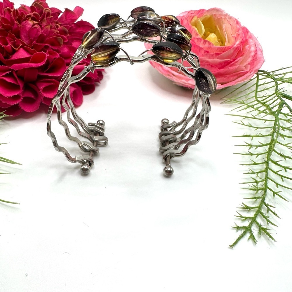 VINTAGE⚜️Spun Glass Beaded Abstract Layered Cuff Bracelet - Picture 3 of 7